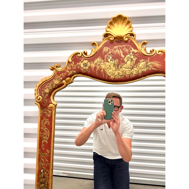Glass Italian Carved Chinoiserie Oxblood Mirror For Sale - Image 7 of 8
