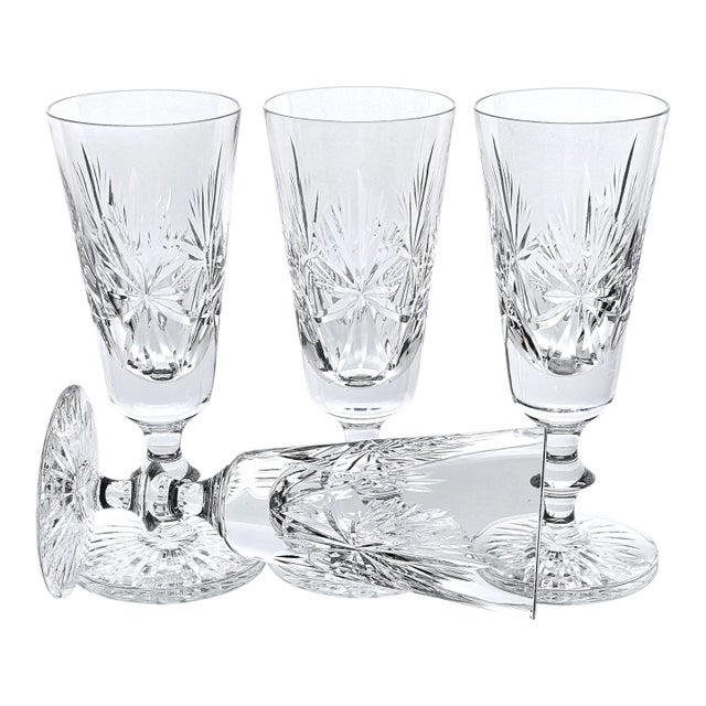 Late 20th Century Edinburgh Crystal “Star of Edinburgh” Signed Cut-Glass Champagne Flute, 6.5" For Sale