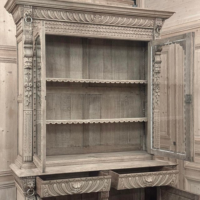 19th Century Belgian Hand-Carved Stripped Oak Bookcase For Sale - Image 17 of 18