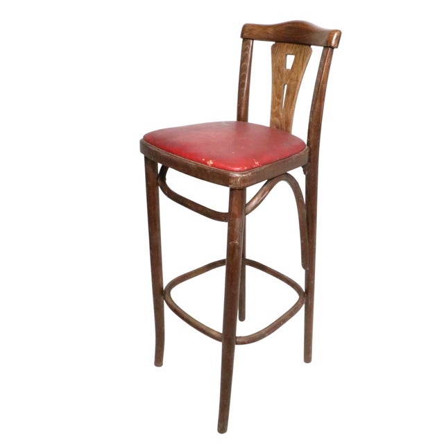 Brown Mid 20th Century Pr. Bentwood Counter Stools by Thonet For Sale - Image 8 of 13