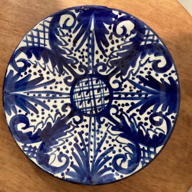 Spanish Antique Andalusian Ceramic Blue & White Glaze Wall Plate From Fajalauza (Granada) Spain For Sale - Image 3 of 12