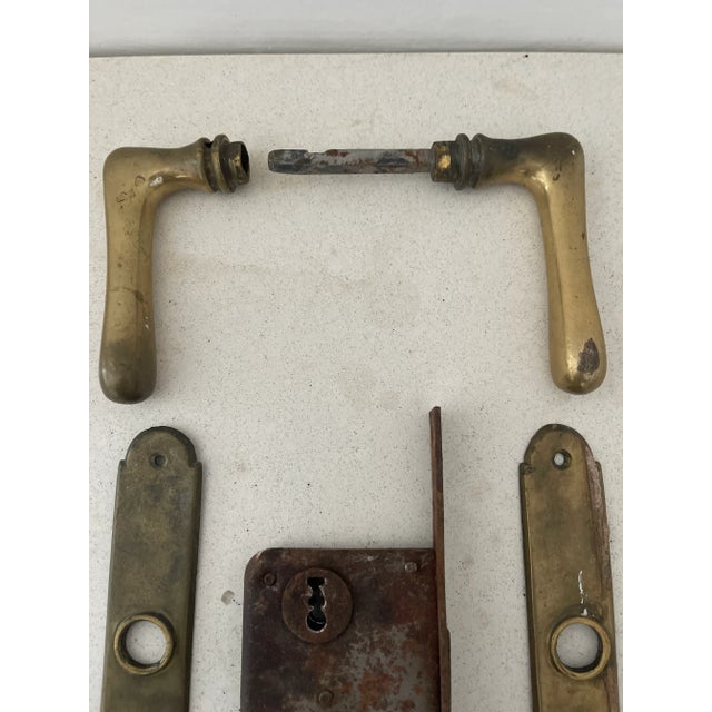 Antique Boho door handles and lock mechanism. Made in 1940 in brass.