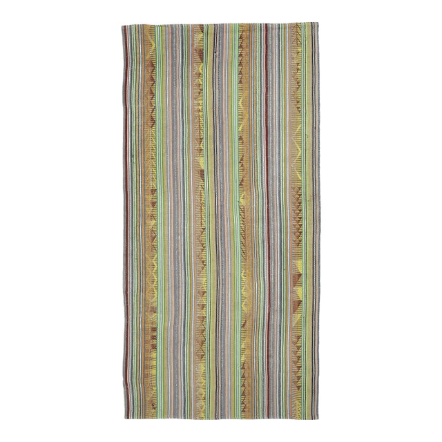 1970s Vintage Turkish Oushak Handmade Wool Cotton Green Area Rug For Sale