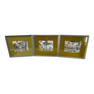 Vintage 1960s Framed Industrial Scene Wall Prints, Set of 3 For Sale