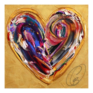 Divine Spark of Love XXXXXX - Colorful Impasto Textured Heart Painting on Wood by Cynthia Coulombe-Bégin For Sale