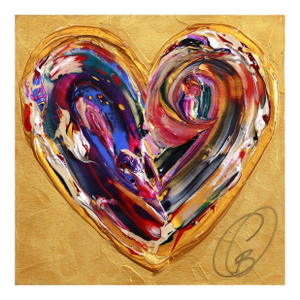 Divine Spark of Love XXXXXX - Colorful Impasto Textured Heart Painting on Wood by Cynthia Coulombe-Bégin