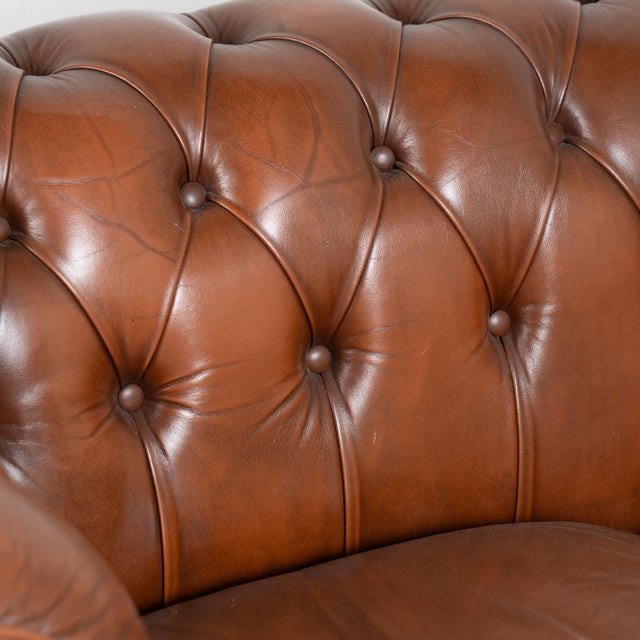Mid 20th Century 20th Century Vintage Brown Leather Chesterfield Two Seat Sofa Loveseat From Denmark For Sale - Image 5 of 14