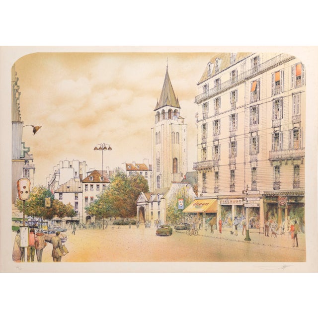 1970s Parisian Street Scene, Rolf Rafflewski Lithograph, Signed and Numbered in Pencil For Sale - Image 5 of 5