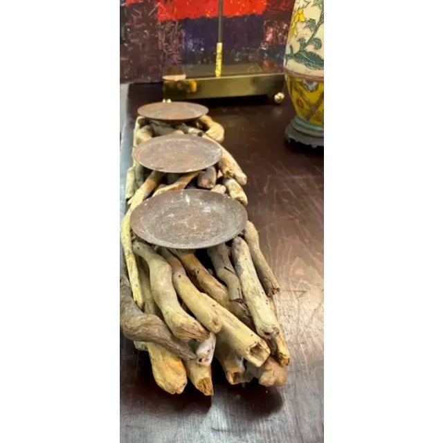 Coastal Coastal Driftwood Candle Holder For Sale - Image 3 of 5