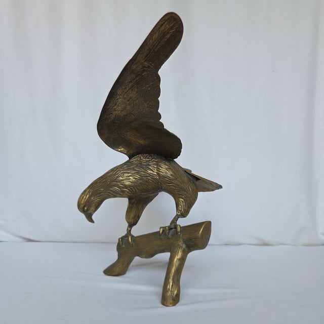 Mid 20th Century Americana Cast Brass Eagle Perched on Branch Sculpture For Sale - Image 4 of 10