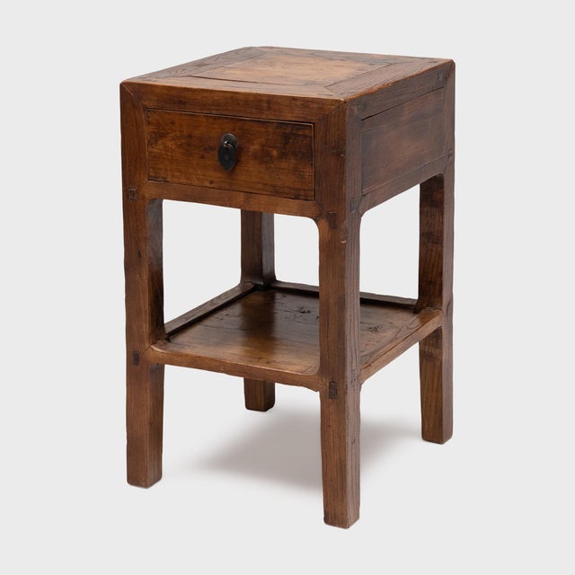 Rustic Pair of Chinese Square Corner End Tables, C. 1850 For Sale - Image 3 of 6