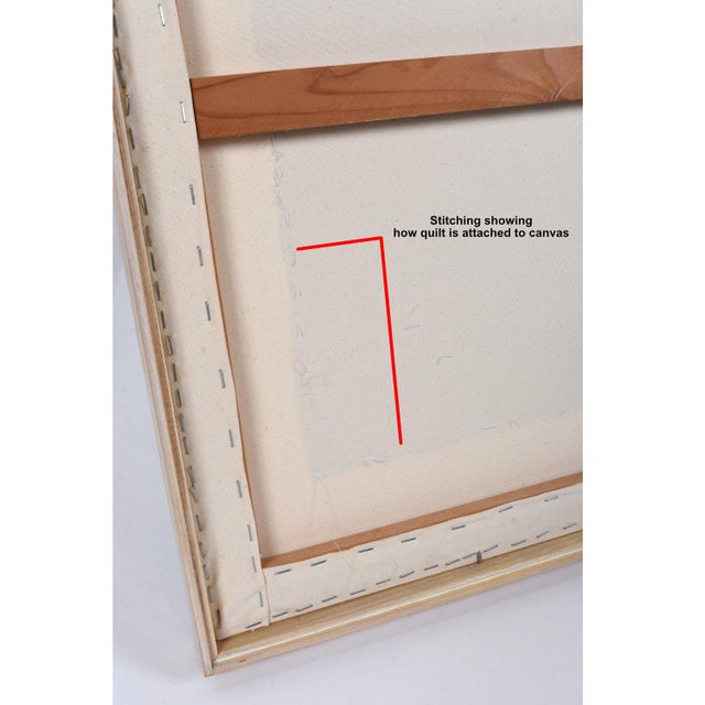 Contemporary Painted Quilted Textile Art on Canvas in Cerused Frame For Sale - Image 11 of 12