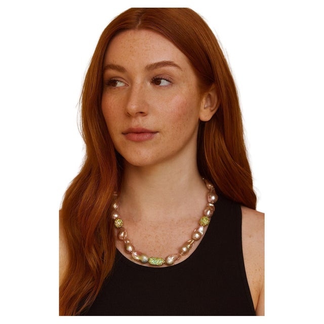 Bochic “Capri” Vintage Baroque Pearl & Multi Gem Necklace Set in 18K & Silver For Sale - Image 4 of 7
