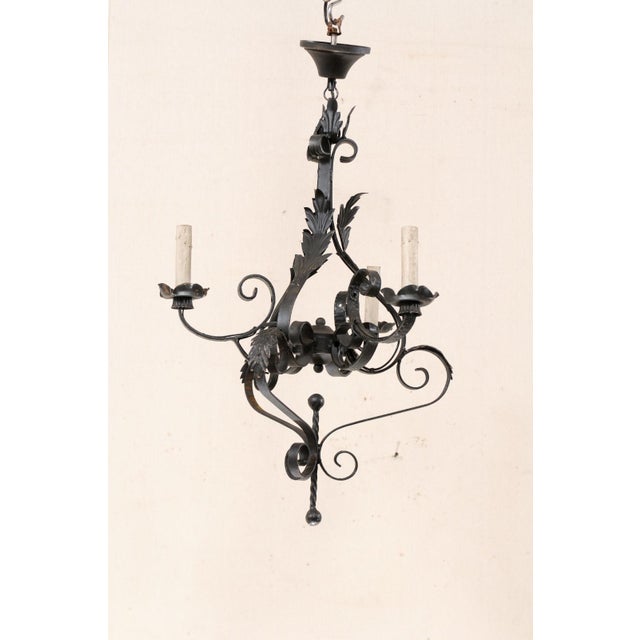 Vintage French Iron 3-Light Chandelier For Sale - Image 9 of 11