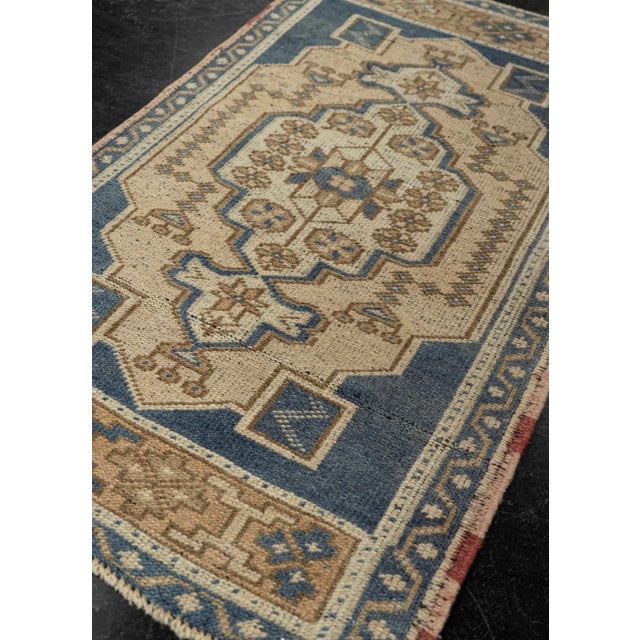 Textile Turkish Mini Rug Oriental Hand Knotted Vintage Rug 1'10" x 3'2" #21189 For Sale - Image 7 of 8