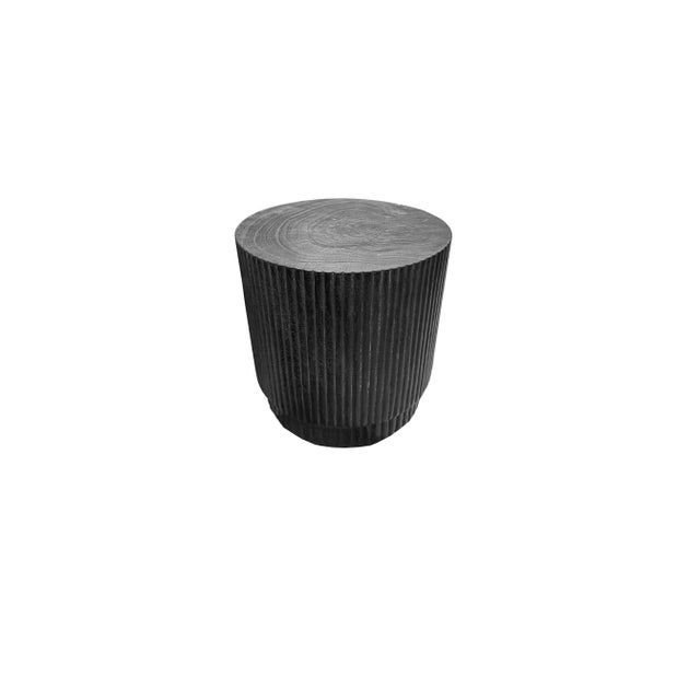 Contemporary Round Mango Wood Side Table, Carved Detailing, Modern Organic For Sale - Image 3 of 5