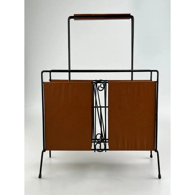 Mid-Century Newspaper Stand in Metal & Teak For Sale - Image 11 of 11