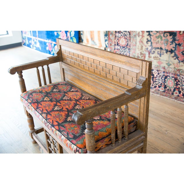 Wood Early 20th Century Danish Bench with Kilim Upholstered Cushion For Sale - Image 7 of 14