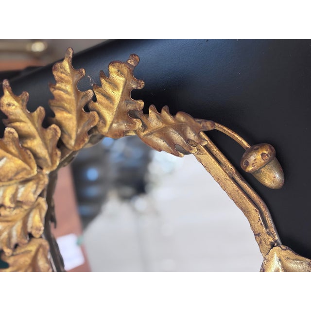 1930s Rococo Style Oak Leaf & Acorn Gilt Metal Oval Mirror For Sale - Image 5 of 10