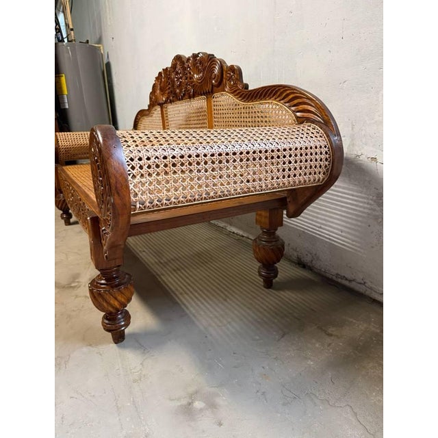 Vintage British Colonial West Indies Cedrela and Caned Settee Sofa For Sale - Image 16 of 17