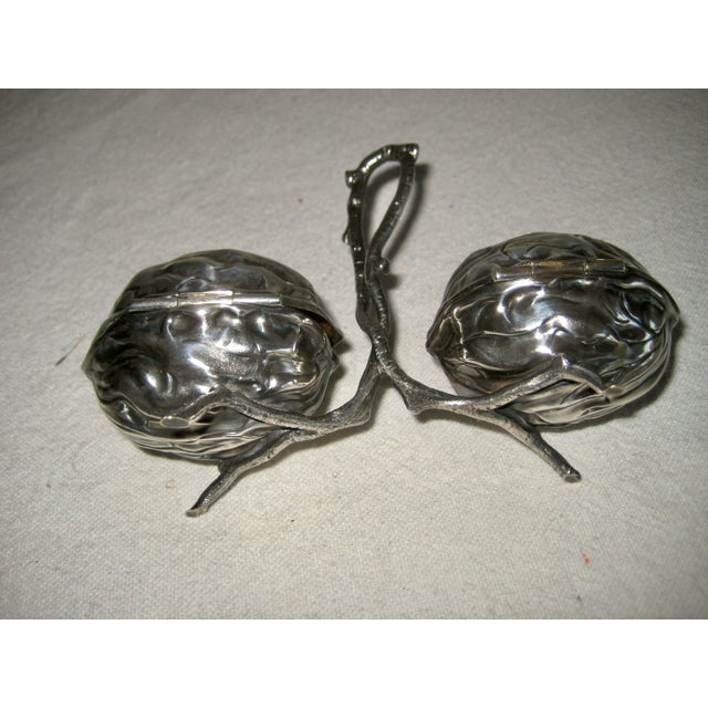 Late 19th Century Late 19th Century French Silver Plate Walnut Shape Salt and Pepper Condiment Set For Sale - Image 5 of 7