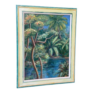 Vintage Tropical Florida Landscape Oil Painting on Board, Signed Lea For Sale