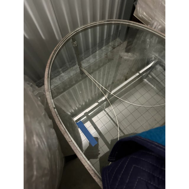 Transitional Oval Glass and Metal Coffee Table With Silver Finish For Sale - Image 3 of 3