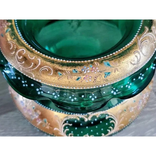 Moser Glassworks Antique Moser Bohemian Green Glass Gilt Enameled Vase For Sale - Image 4 of 11