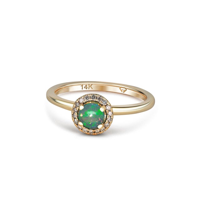 Diamond Halo Opal Ring in 14k Gold For Sale - Image 6 of 6