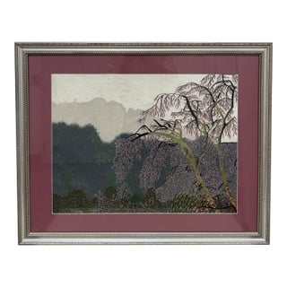 Vietnamese Embroidered Textile Landscape Wall Art, Vintage For Sale