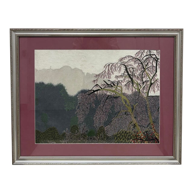 Vietnamese Embroidered Textile Landscape Wall Art, Vintage For Sale