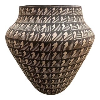 Acoma Native American 11” Pottery Vase Black and White Geometric Design Signed For Sale