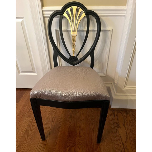 Wood Chairs Dining Mid Century Hepplewhite Black Painted Vintage For Sale - Image 7 of 9
