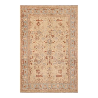 Classic Ziegler Beige Blue Hand-Knotted Wool Rug - 9'1'' X 11'3'' For Sale