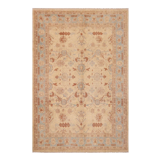 Classic Ziegler Beige Blue Hand-Knotted Wool Rug - 9'1'' X 11'3'' For Sale