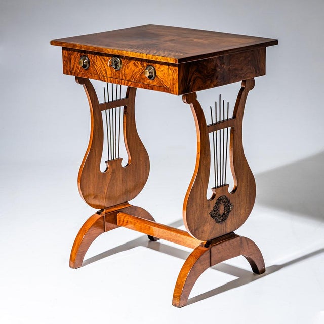Brown Biedermeier Lyre Sewing Table, 1830 For Sale - Image 8 of 8