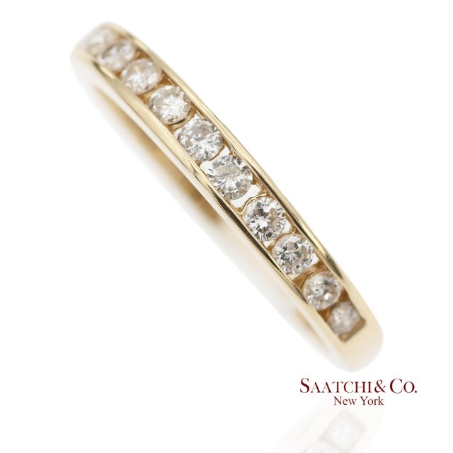 Gold 14k 585 Solid Yellow Gold Natural Diamond Band Ring, Size 8 For Sale - Image 8 of 12