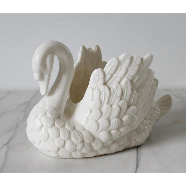Late 20th Century Vintage White Porcelain Swan Planter For Sale - Image 5 of 11