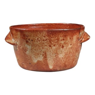 Vintage Japanese Modernist Wood-Fired Shino Ware Vessel With Handles, Signed For Sale