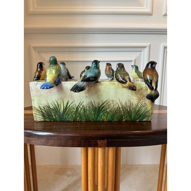 Jerome Massier Antique Jerome Massier French Ceramic Planter Cachepot With 9 Bird Sculptures For Sale - Image 4 of 18