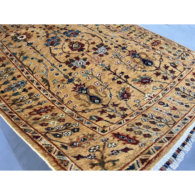 Persian Style Sultani Floral Wool Rug in Golden Beige, Burgundy and Blue, 5'2" X 6'6" For Sale - Image 14 of 17