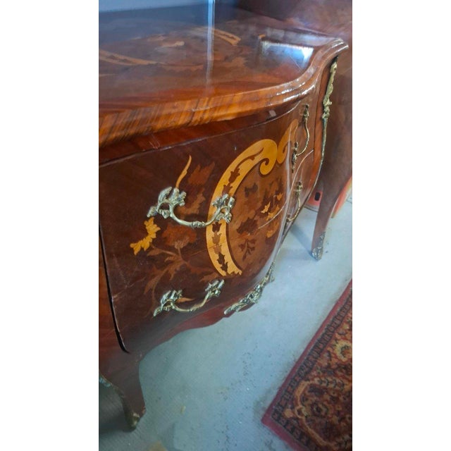 Brown Vintage Louis XV Style Marquetry Commode, 1970 For Sale - Image 8 of 9