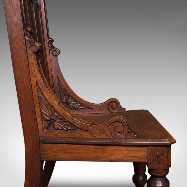 Antique Gothic Revival Hall Chair, Scottish Oak, Reception Seat, Victorian, 1870 For Sale - Image 11 of 12