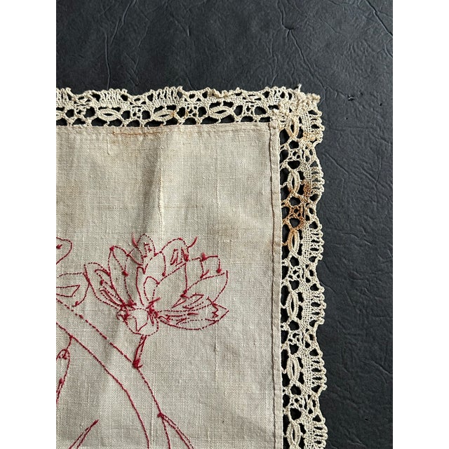 Antique Red Work Embroidery Panel | Chairish