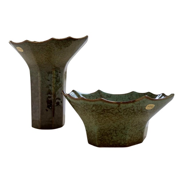 Mid-Century Ceramic Stoneware Bowl and Vase from Rörstrand Studio, Sweden, 1960s, Set of 2 For Sale
