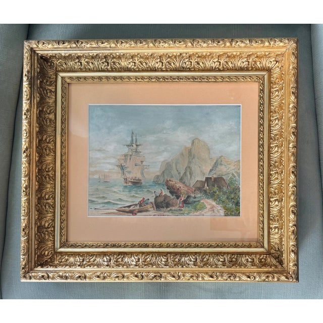 Antique French Nautical Maritime Fine Aquarelle Watercolor, Frame For Sale - Image 4 of 10