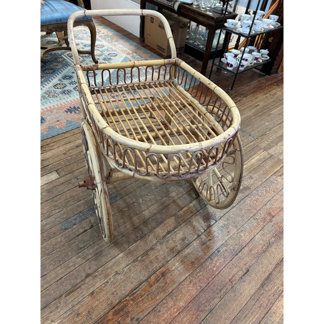 Mid-Century Modern Midcentury Modern Rattan Bamboo & Wicker Bar Cart For Sale - Image 3 of 17