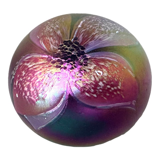 Vintage Glasshouse Opalescent Hand-Blown Signed Paperweight For Sale