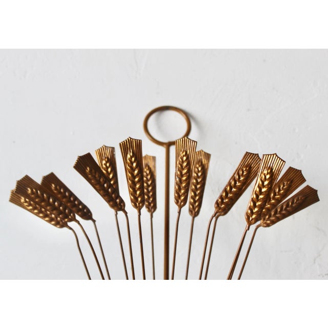 Metal Italian Style Sheaves of Wheat Mid-Century Sculptural Wall Mount Candle Holders Sconces-a Pair For Sale - Image 7 of 11