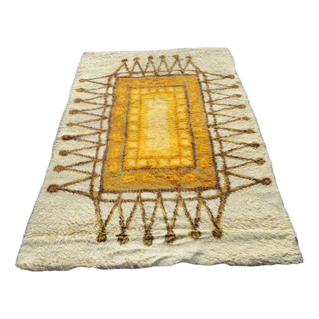 Large Orange, Yellow and Brown Shag Pile Rug attributed to Ege Axminster, Denmark, 1970s For Sale